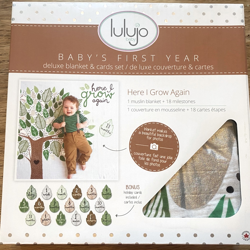Lulujo baby’s first year here I grow again blanket and card set